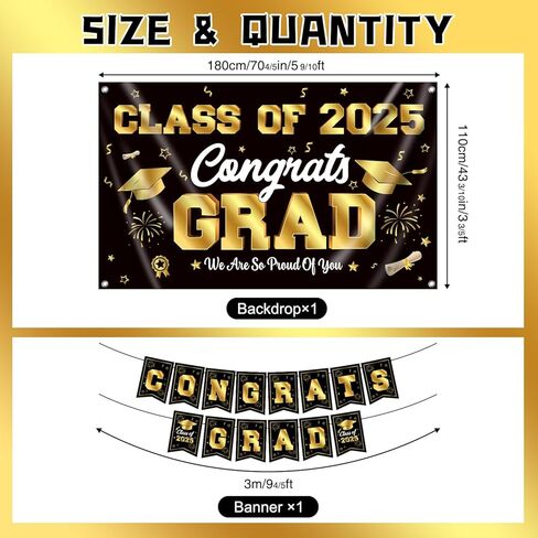Graduation Decorations Class of 2025 Blue and Gold Graduation Party Decor Set include Congrats Grad Banner Backdrop Class of 2025 Balloons Party Supplies in Kuwait