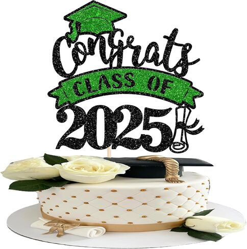 1 حزمة فئة من 2025 كعكة توبر بريق مبروك غريز 2025 تخرج كعكة اختيار لعام 2025 موضوع التخرج من المدرسة الثانوية الأولاد الفتيات الخريجين زخارف الكعكة اللوازم الذهب الأسود in Kuwait