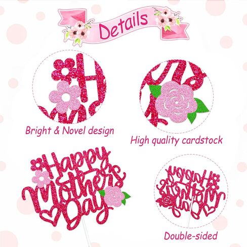 Happy Mother’s Day Cake Decoration Best Mom Ever Cake Topper We Love You Mom Mother’s Day Theme Happy Mothers Day Festival Party Supplies Glitter Rose Red in Saudi Arabia