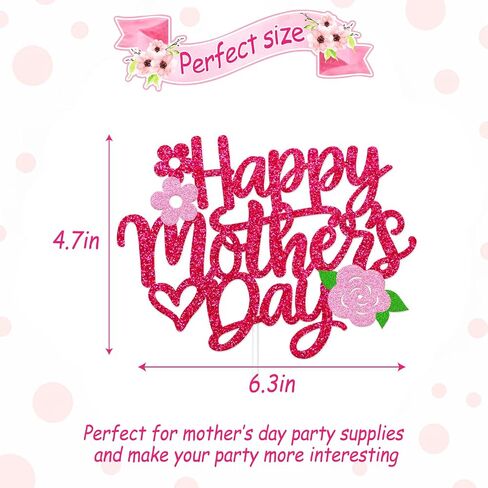 Happy Mother’s Day Cake Decoration Best Mom Ever Cake Topper We Love You Mom Mother’s Day Theme Happy Mothers Day Festival Party Supplies Glitter Rose Red in Saudi Arabia
