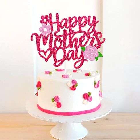 Happy Mother’s Day Cake Decoration Best Mom Ever Cake Topper We Love You Mom Mother’s Day Theme Happy Mothers Day Festival Party Supplies Glitter Rose Red in Saudi Arabia