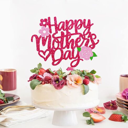 Happy Mother’s Day Cake Decoration Best Mom Ever Cake Topper We Love You Mom Mother’s Day Theme Happy Mothers Day Festival Party Supplies Glitter Rose Red in Saudi Arabia