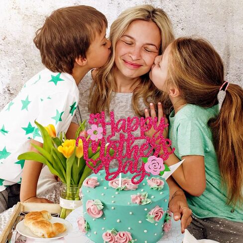 Happy Mother’s Day Cake Decoration Best Mom Ever Cake Topper We Love You Mom Mother’s Day Theme Happy Mothers Day Festival Party Supplies Glitter Rose Red in Saudi Arabia