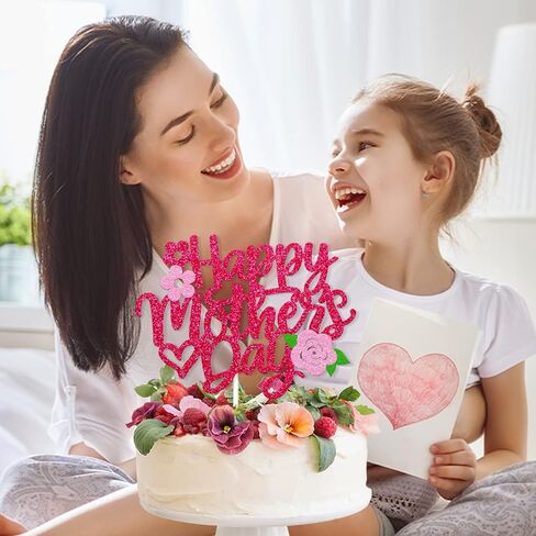 Happy Mother’s Day Cake Decoration Best Mom Ever Cake Topper We Love You Mom Mother’s Day Theme Happy Mothers Day Festival Party Supplies Glitter Rose Red in Saudi Arabia