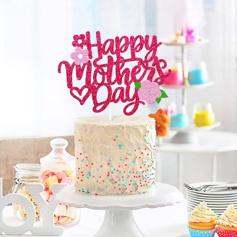 Happy Mother’s Day Cake Decoration Best Mom Ever Cake Topper We Love You Mom Mother’s Day Theme Happy Mothers Day Festival Party Supplies Glitter Rose Red in Saudi Arabia