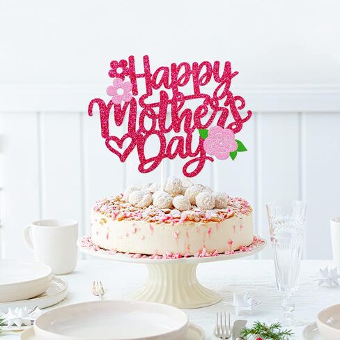 Happy Mother’s Day Cake Decoration Best Mom Ever Cake Topper We Love You Mom Mother’s Day Theme Happy Mothers Day Festival Party Supplies Glitter Rose Red in Saudi Arabia