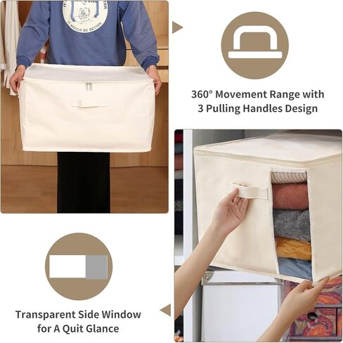 Canvas Comforters Bags Closet Organizers and Storage for Quilts Clothes Organization Containers Bins with Sturdy Zipper, Clear Window 75L for Sweaters Blankets Storage Bedroom Collapsible in Kuwait
