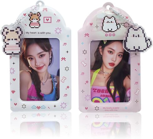 2 Sets Kpop Photocard Holder with Cute Cat Keychain Y2K PhotoCard Holder Kpop Charm Holders Kawaii Photo Card Keychain ID Bus Card Holders Kawaii Kpop Accessories in Saudi Arabia