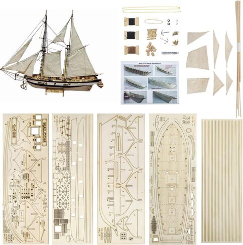 GAWEGM Wood Ship Models Kits to Build for Adults - 1840 Halcon Baltimore 1/100 Scale Ancient Sailing Ship Model Kit with Retro Accessories, for Collection, Novice Practice, Handmade Miniature in Kuwait