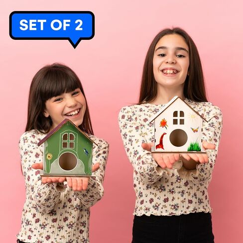 Neliblu Bird Houses to Paint for Kids - Wooden - 12 Pc, Plywood, Durable Material, Educational Fun, Complete Set, Child-Safe, Bulk Crafts - Paint a Bird House Kit for Kids in Saudi Arabia