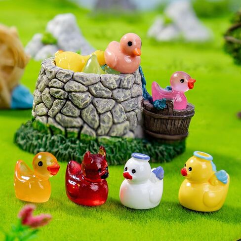 80P Mini Ducks Luminous, Tiny Resin Animals Figurines Colorful Small Little Ducks in Bulk for Miniature Landscape Aquarium Potted Fairy Garden Home Dollhouse Decor Accessories Party Favors Gifts in Kuwait