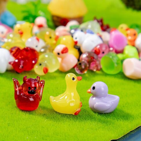 80P Mini Ducks Luminous, Tiny Resin Animals Figurines Colorful Small Little Ducks in Bulk for Miniature Landscape Aquarium Potted Fairy Garden Home Dollhouse Decor Accessories Party Favors Gifts in Kuwait
