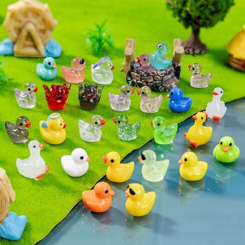 80P Mini Ducks Luminous, Tiny Resin Animals Figurines Colorful Small Little Ducks in Bulk for Miniature Landscape Aquarium Potted Fairy Garden Home Dollhouse Decor Accessories Party Favors Gifts in Kuwait
