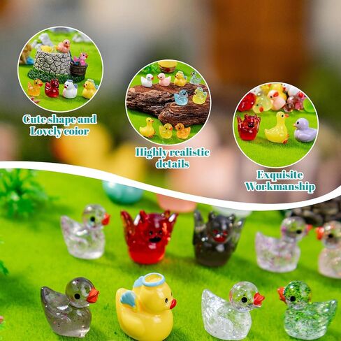 80P Mini Ducks Luminous, Tiny Resin Animals Figurines Colorful Small Little Ducks in Bulk for Miniature Landscape Aquarium Potted Fairy Garden Home Dollhouse Decor Accessories Party Favors Gifts in Kuwait