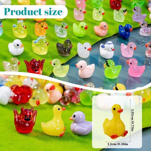 80P Mini Ducks Luminous, Tiny Resin Animals Figurines Colorful Small Little Ducks in Bulk for Miniature Landscape Aquarium Potted Fairy Garden Home Dollhouse Decor Accessories Party Favors Gifts in Kuwait