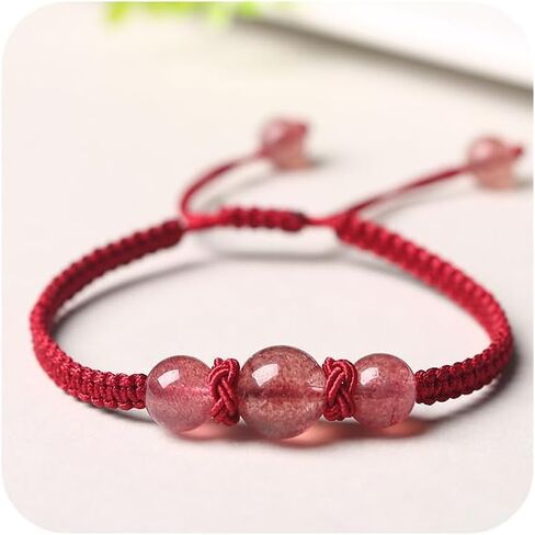 Red/Black Braided Beaded Bracelet Healing Crystal Bracelet for Women Natural Strawberry Crystal Bracelets Adjustable Braided Red String Prosperity Good Luck Beadeds Charm Bracelets Gifts Red in Saudi Arabia