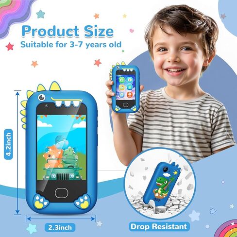 Lapare Kids Phone for Boys, Touchscreen Toy Phone with Dual Camera, Music & Games, Pretend Learning Toy Phone for Toddler with 32GB SD Card in Kuwait