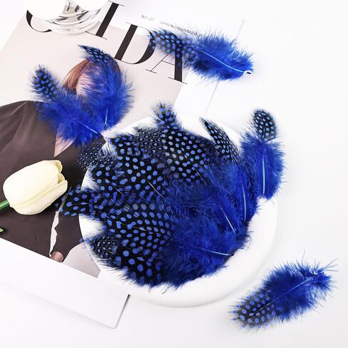 THARAHT 120pcs Spotted Small Natural Bulk Feathers 2-3 Inches for for Sewing Crafts Clothing Jewelry Wedding Hair Hats Dream Catcher Decoration Guinea fowl Feathers in Kuwait
