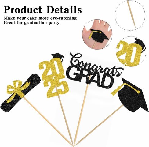 تخرج Cupcake Toppers 2025 ، 2025 ديكورات حفلات التخرج ، 24 PCS فئة Glitter من 2025 Cake Toppers ، Gold Cam Cap Cupcake يختار اختيارات الطعام للتخرج ديكورات حفلات التخرج in Kuwait