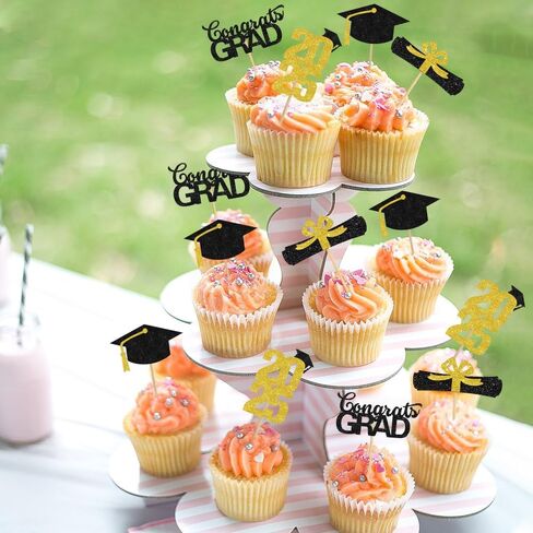 تخرج Cupcake Toppers 2025 ، 2025 ديكورات حفلات التخرج ، 24 PCS فئة Glitter من 2025 Cake Toppers ، Gold Cam Cap Cupcake يختار اختيارات الطعام للتخرج ديكورات حفلات التخرج in Kuwait