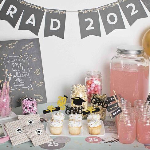 تخرج Cupcake Toppers 2025 ، 2025 ديكورات حفلات التخرج ، 24 PCS فئة Glitter من 2025 Cake Toppers ، Gold Cam Cap Cupcake يختار اختيارات الطعام للتخرج ديكورات حفلات التخرج in Kuwait