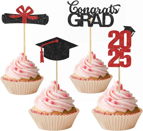 تخرج Cupcake Toppers 2025 ، 2025 ديكورات حفلات التخرج ، 24 PCS فئة Glitter من 2025 Cake Toppers ، Gold Cam Cap Cupcake يختار اختيارات الطعام للتخرج ديكورات حفلات التخرج in Kuwait