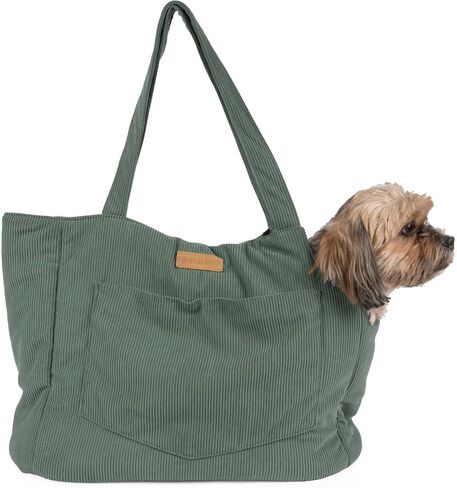 Corduroy Dog Carrier - حيوان أليف لينة من القطن خفيفة الوزن مع مقطع تسخير السلامة - حاملة سفر تنفس للكلاب الصغيرة والجرو (الأخضر) in Kuwait