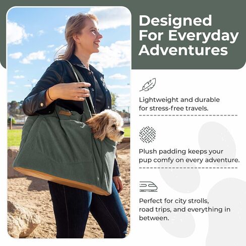 Corduroy Dog Carrier - حيوان أليف لينة من القطن خفيفة الوزن مع مقطع تسخير السلامة - حاملة سفر تنفس للكلاب الصغيرة والجرو (الأخضر) in Kuwait