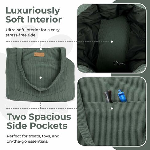 Corduroy Dog Carrier - حيوان أليف لينة من القطن خفيفة الوزن مع مقطع تسخير السلامة - حاملة سفر تنفس للكلاب الصغيرة والجرو (الأخضر) in Kuwait