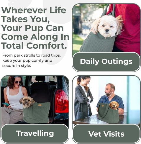 Corduroy Dog Carrier - حيوان أليف لينة من القطن خفيفة الوزن مع مقطع تسخير السلامة - حاملة سفر تنفس للكلاب الصغيرة والجرو (الأخضر) in Kuwait