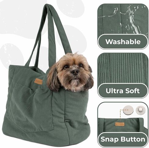 Corduroy Dog Carrier - حيوان أليف لينة من القطن خفيفة الوزن مع مقطع تسخير السلامة - حاملة سفر تنفس للكلاب الصغيرة والجرو (الأخضر) in Kuwait