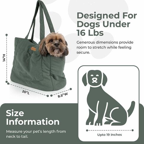 Corduroy Dog Carrier - حيوان أليف لينة من القطن خفيفة الوزن مع مقطع تسخير السلامة - حاملة سفر تنفس للكلاب الصغيرة والجرو (الأخضر) in Kuwait