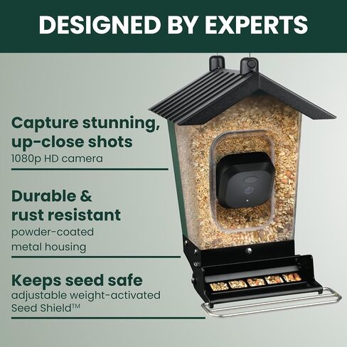 Perky-Pet Smart Bird Feeder with Camera - Squirrel-Resistant, 3.5 lb Feed Capacity, Motion Activated 1080p HD, Camera Bird Feeders for Outside, Wi-Fi in Kuwait