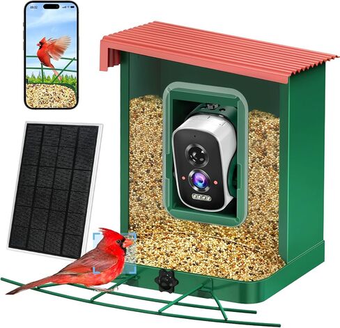 Metal Smart Bird Feeder with Camera – Solar Powered, AI Bird Identification & 2.5K HD Auto Capture Videos, Arrival Notifications, 2.1L Capacity & 100% Durable Design in Saudi Arabia
