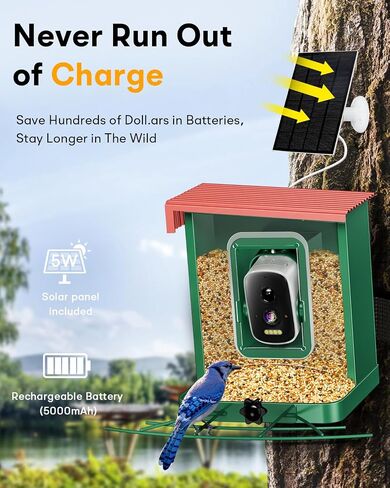 Metal Smart Bird Feeder with Camera – Solar Powered, AI Bird Identification & 2.5K HD Auto Capture Videos, Arrival Notifications, 2.1L Capacity & 100% Durable Design in Saudi Arabia