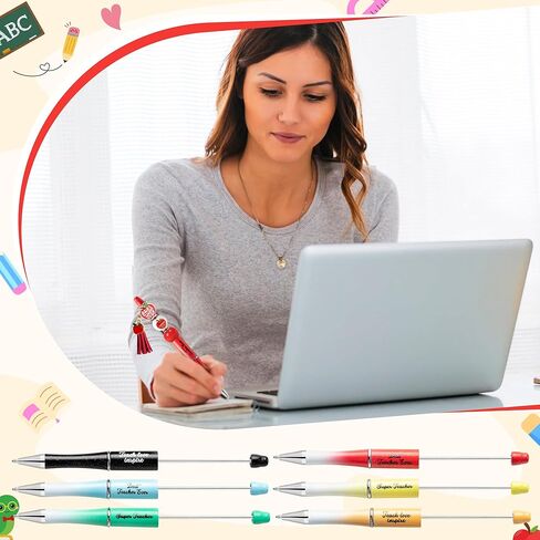 CNHOQC 178PCS تقدير المعلم قلم حبر قابلة للخرز ، مجموعة من الأقلام القابلة للخرز البلاستيكية ، حبات الخشب الملونة ، حبات الفواصل البلورية ، حقيبة حقيبة رقائق قابلة للاستيلاء ، قلم نقاط الصبر للمعلمين هدية in Kuwait