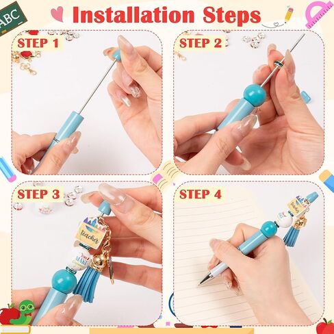 CNhoqc 178pcs Teacher Appreciation Theme Beadable Ballpoint Pen, Set of Plastic Beadable Pens, Colorful Wood Beads, Crystal Spacer Beads, Resealable Foil Pouch Bag, Ballpoint Pen for Teachers Gift in Kuwait