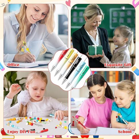 CNhoqc 178pcs Teacher Appreciation Theme Beadable Ballpoint Pen, Set of Plastic Beadable Pens, Colorful Wood Beads, Crystal Spacer Beads, Resealable Foil Pouch Bag, Ballpoint Pen for Teachers Gift in Kuwait