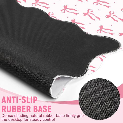 Coquette Bow Desk Mat Pink Bow Pad Scalloped Desk for لوحة مفاتيح Mouse كبيرة اللطيف غير القابل للانزلاق حصيرة الكمبيوتر 31.5 "× 15.7" (لطيف) in Kuwait