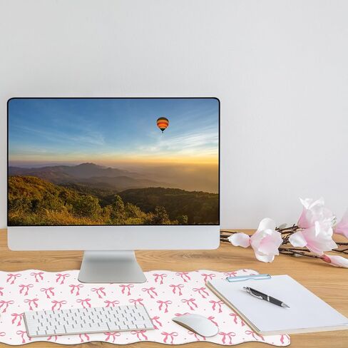 Coquette Bow Desk Mat Pink Bow Pad Scalloped Desk for لوحة مفاتيح Mouse كبيرة اللطيف غير القابل للانزلاق حصيرة الكمبيوتر 31.5 "× 15.7" (لطيف) in Kuwait