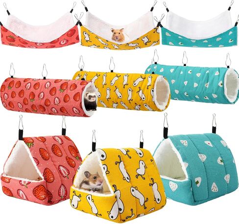 Abbylike 9 Pieces Rat Guinea Pig Hanging Hammock Ferret Cage Accessories Small Pet Hideout Tunnel Cave Hanging Hammock Hamster Toy Accessories for Ferret Hamster Chinchilla(Rabbit) in Saudi Arabia