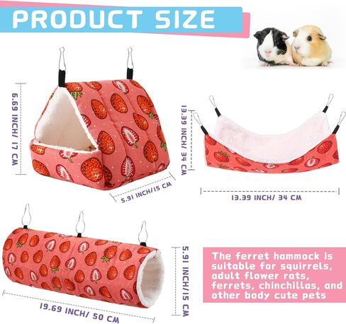 Abbylike 9 Pieces Rat Guinea Pig Hanging Hammock Ferret Cage Accessories Small Pet Hideout Tunnel Cave Hanging Hammock Hamster Toy Accessories for Ferret Hamster Chinchilla(Rabbit) in Saudi Arabia