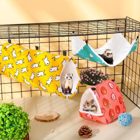 Abbylike 9 Pieces Rat Guinea Pig Hanging Hammock Ferret Cage Accessories Small Pet Hideout Tunnel Cave Hanging Hammock Hamster Toy Accessories for Ferret Hamster Chinchilla(Rabbit) in Saudi Arabia
