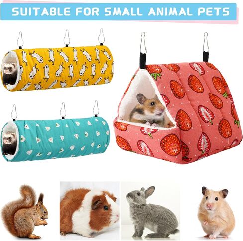 Abbylike 9 Pieces Rat Guinea Pig Hanging Hammock Ferret Cage Accessories Small Pet Hideout Tunnel Cave Hanging Hammock Hamster Toy Accessories for Ferret Hamster Chinchilla(Rabbit) in Saudi Arabia