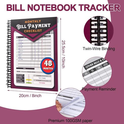 Monthly Bill Payment Checklist: Bill Tracker Notebook With Spiral Binding 8"x10" The 4-Year Guide for Families & Money Managers, 960 Billing Records Included (Plum) in Saudi Arabia