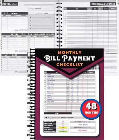 Monthly Bill Payment Checklist: Bill Tracker Notebook With Spiral Binding 8"x10" The 4-Year Guide for Families & Money Managers, 960 Billing Records Included (Plum) in Saudi Arabia