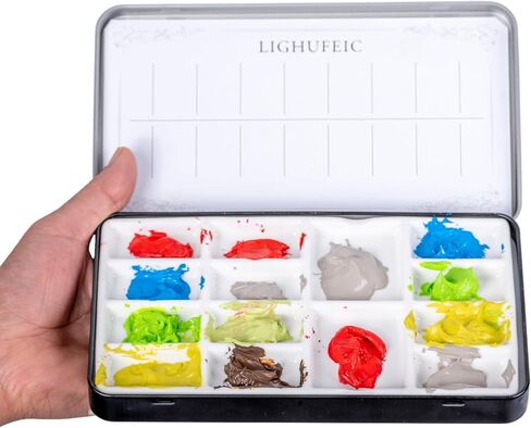 Travel Watercolor Palette,Portable Ceramic Palette with 14 Well,Metal Paint Box with Porcelain Palette(Silver Box) in Saudi Arabia