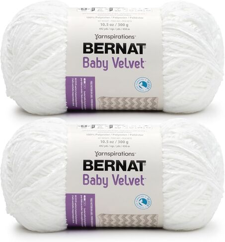 Bernat Baby Velvet BB غزل أبيض ثلجي - 2 حزمة من 300 جم/10.5 أوقية - 100 ٪ بوليستر - #4 الصوفي (المتوسط) - 492 ياردة - الحياكة/الكروشيه in Kuwait