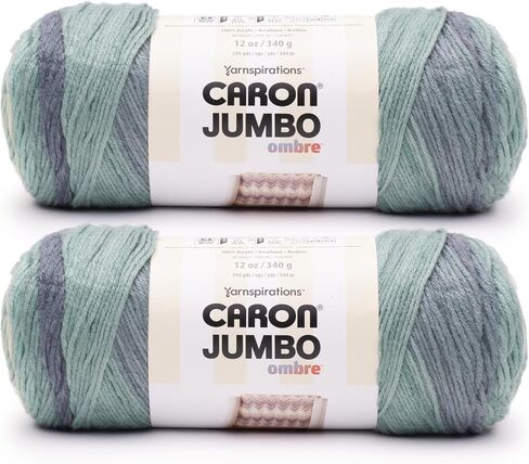 Caron CAR Jumbo Ombre White Water Yarn - 2 Pack of 340g/12 oz - 100% Acrylic - #4 Worsted (Medium) - 595 Yards - Knitting/Crochet in Saudi Arabia