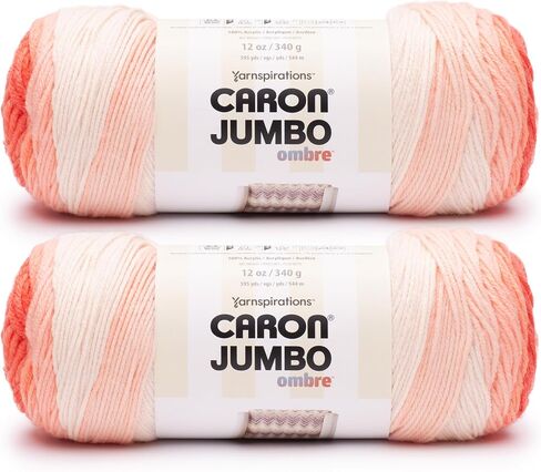 Caron CAR Jumbo Ombre White Water Yarn - 2 Pack of 340g/12 oz - 100% Acrylic - #4 Worsted (Medium) - 595 Yards - Knitting/Crochet in Saudi Arabia